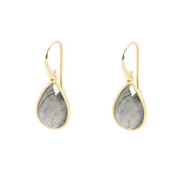 Earrings - Drop Framed Labradorite Gold Plated Sterling Silver