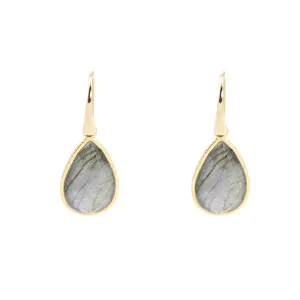 Earrings - Drop Framed Labradorite Gold Plated Sterling Silver