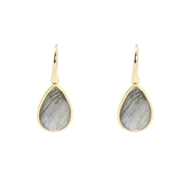 Earrings - Drop Framed Labradorite Gold Plated Sterling Silver
