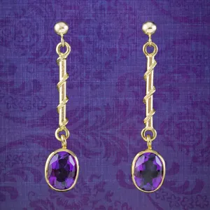 Edwardian Style Amethyst Drop Earrings 9ct Gold