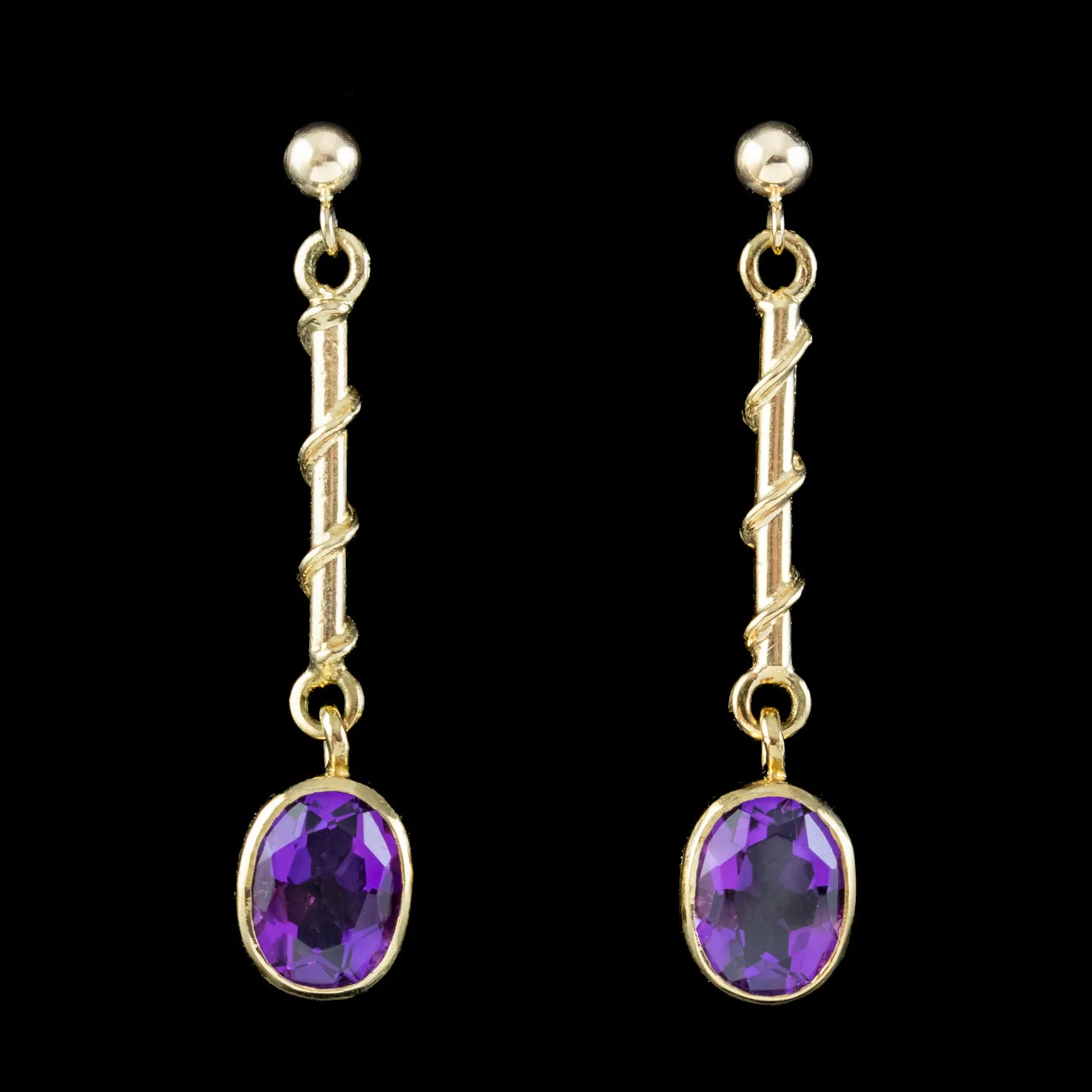 Edwardian Style Amethyst Drop Earrings 9ct Gold