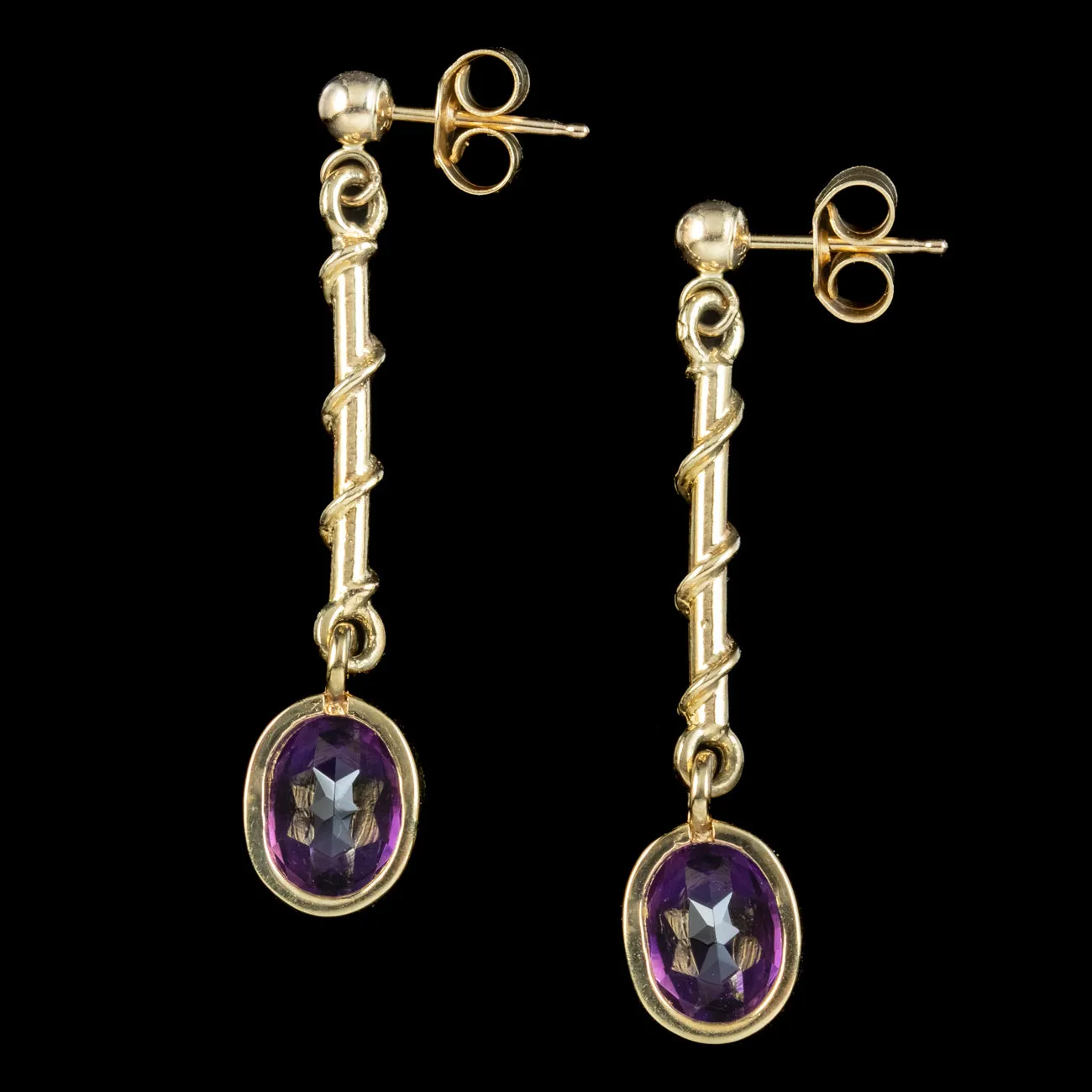 Edwardian Style Amethyst Drop Earrings 9ct Gold