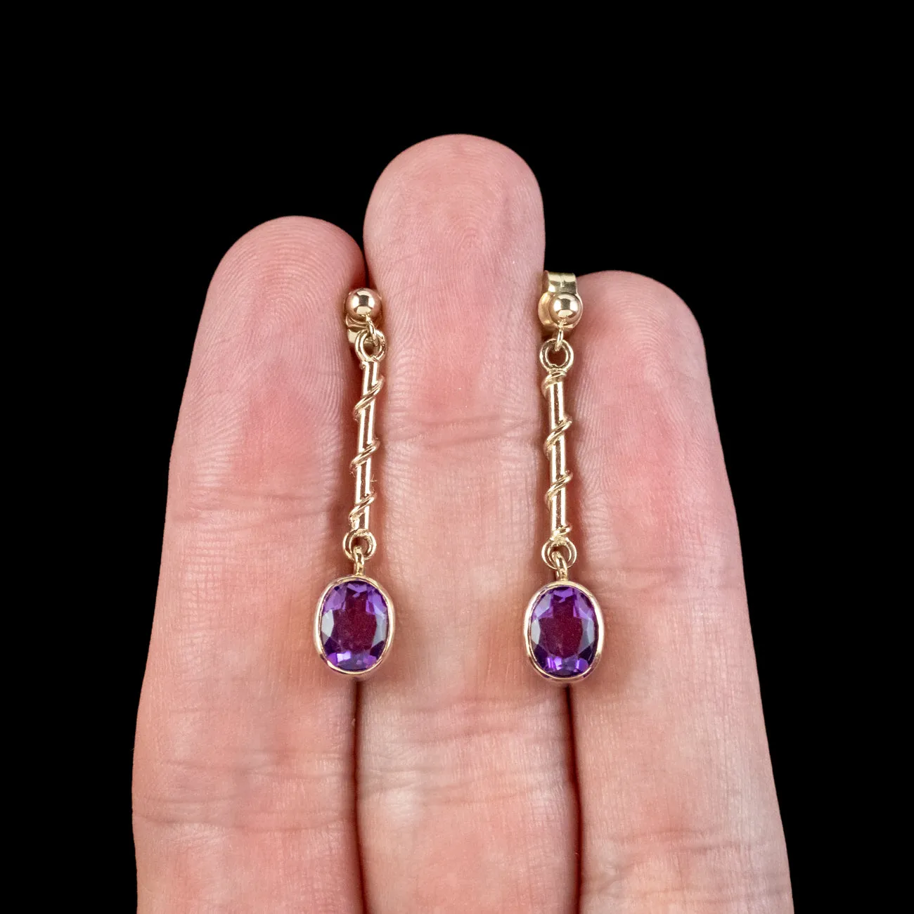 Edwardian Style Amethyst Drop Earrings 9ct Gold