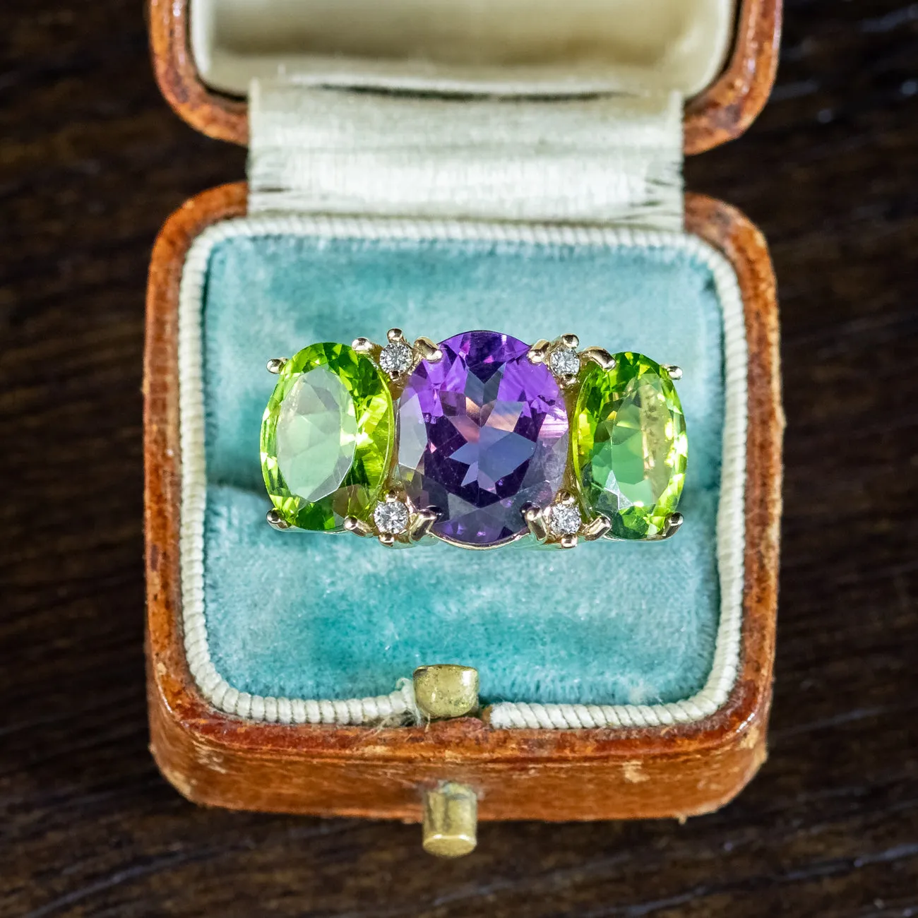 Edwardian Suffragette Style Ring Amethyst Peridot Diamond