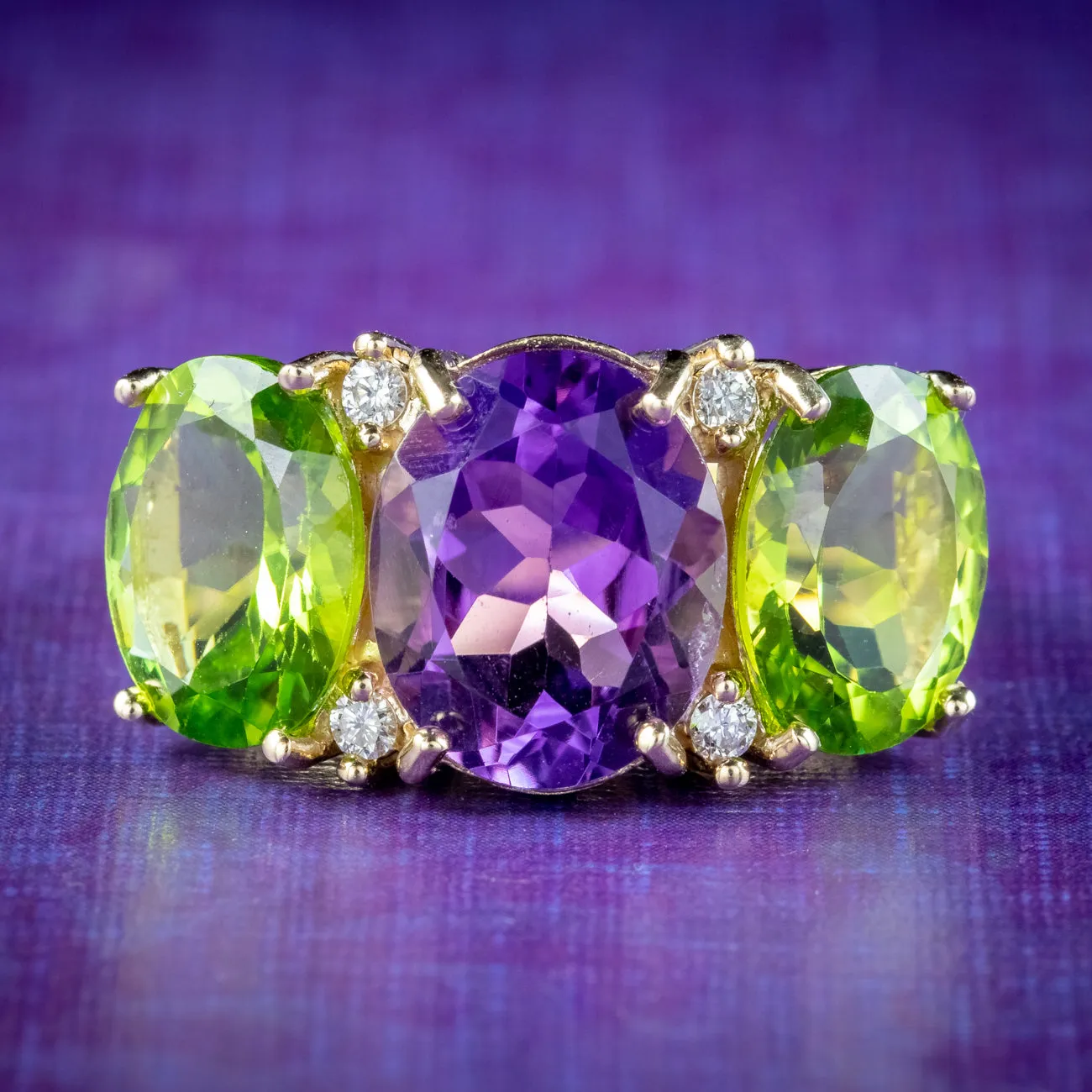 Edwardian Suffragette Style Ring Amethyst Peridot Diamond