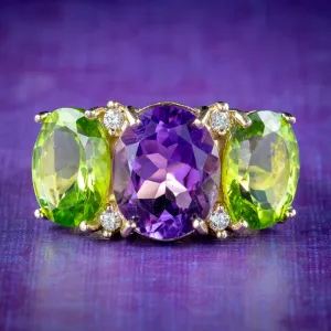 Edwardian Suffragette Style Ring Amethyst Peridot Diamond