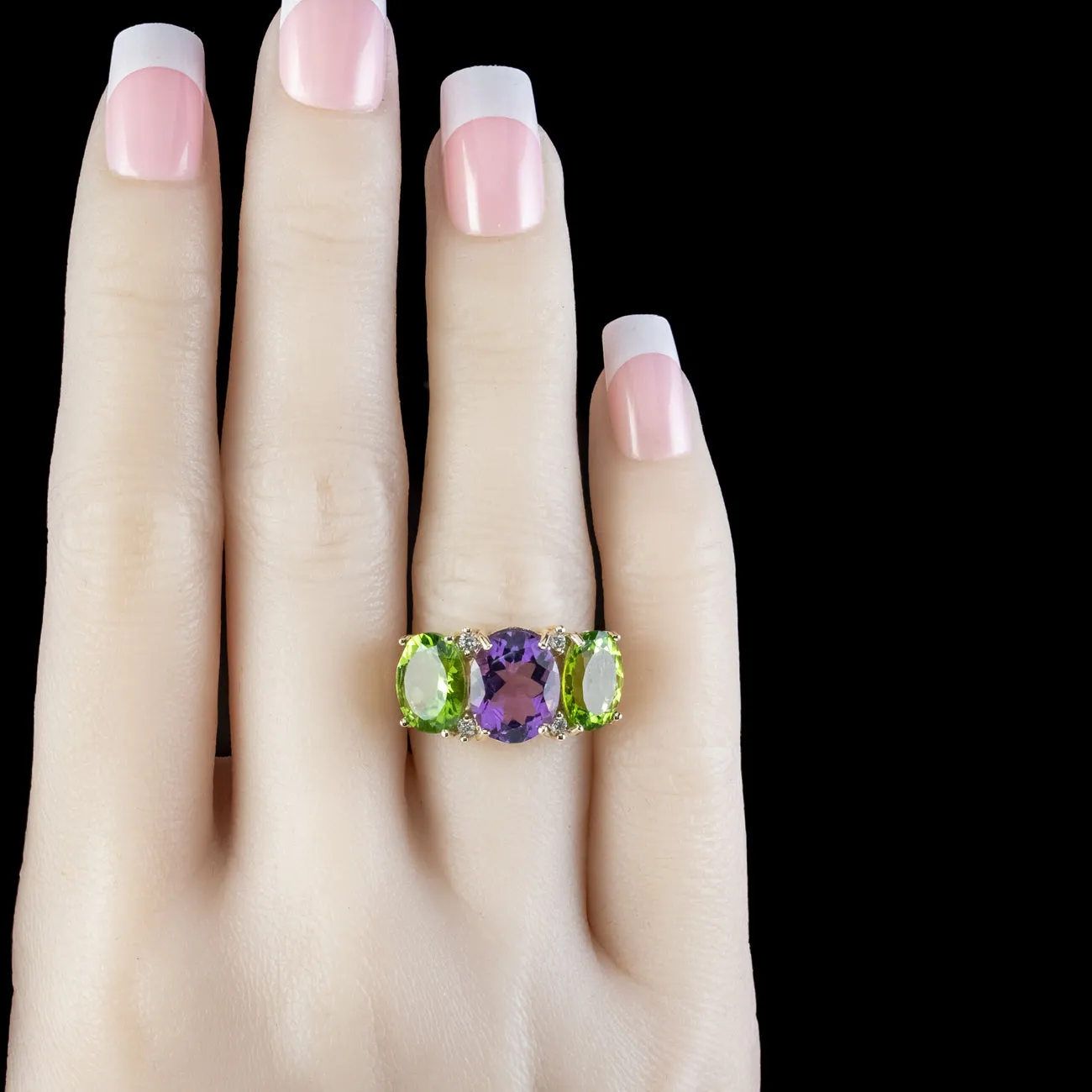 Edwardian Suffragette Style Ring Amethyst Peridot Diamond