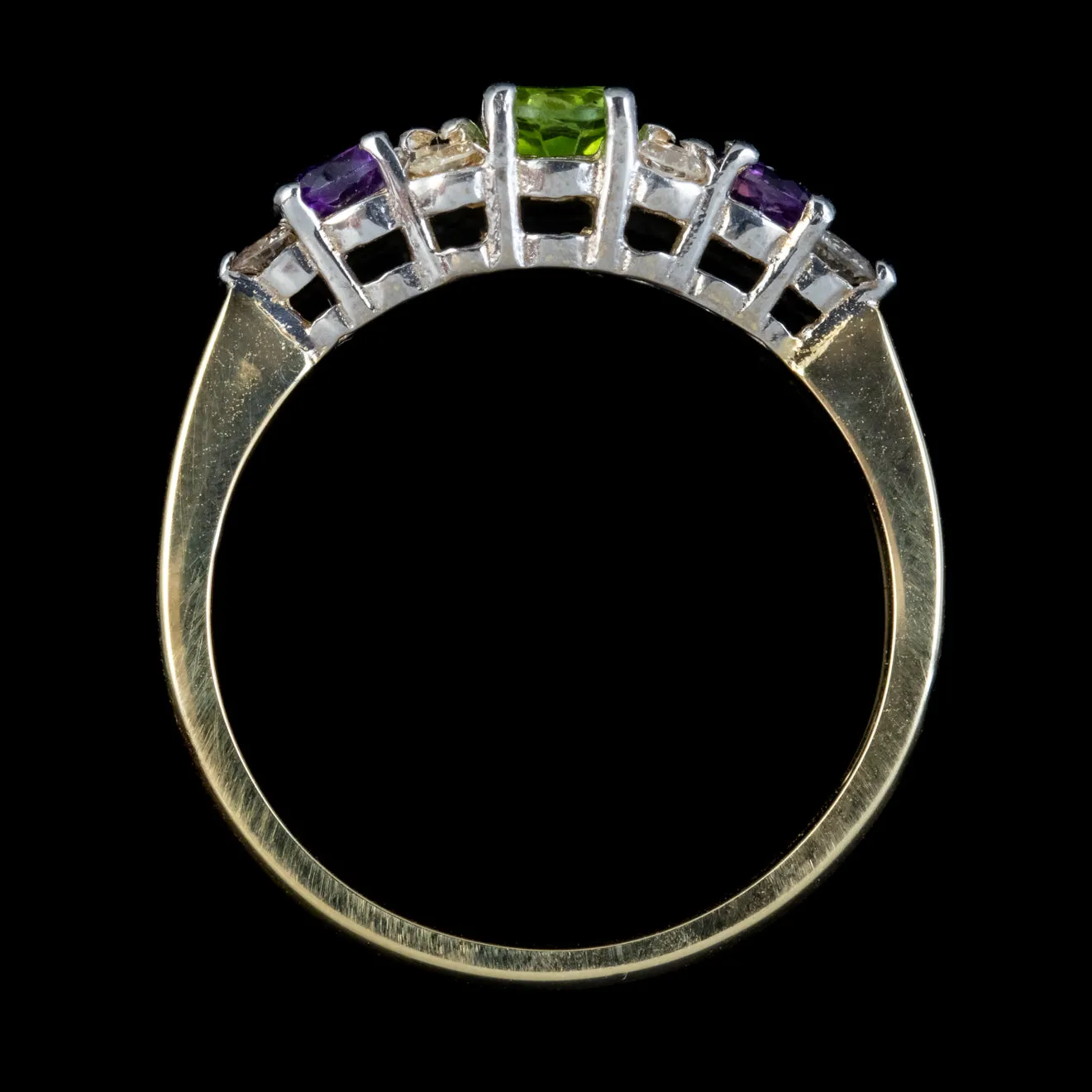 Edwardian Suffragette Style Ring Peridot Amethyst Diamond 9ct Gold