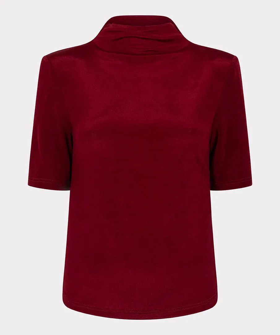 Elbow Sleeve Ruched Mock Neck top