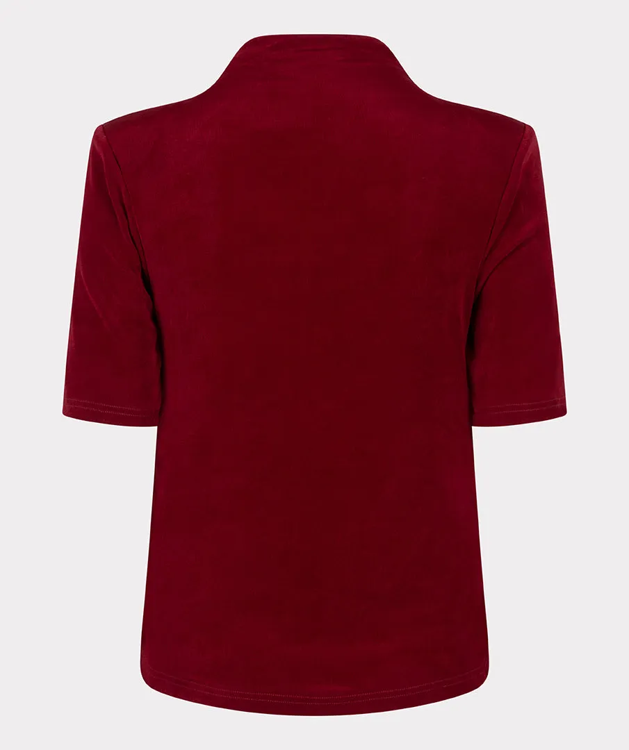 Elbow Sleeve Ruched Mock Neck top