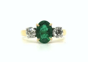 Emerald & Diamond Classic 3 Stone Ring AD No. 0418