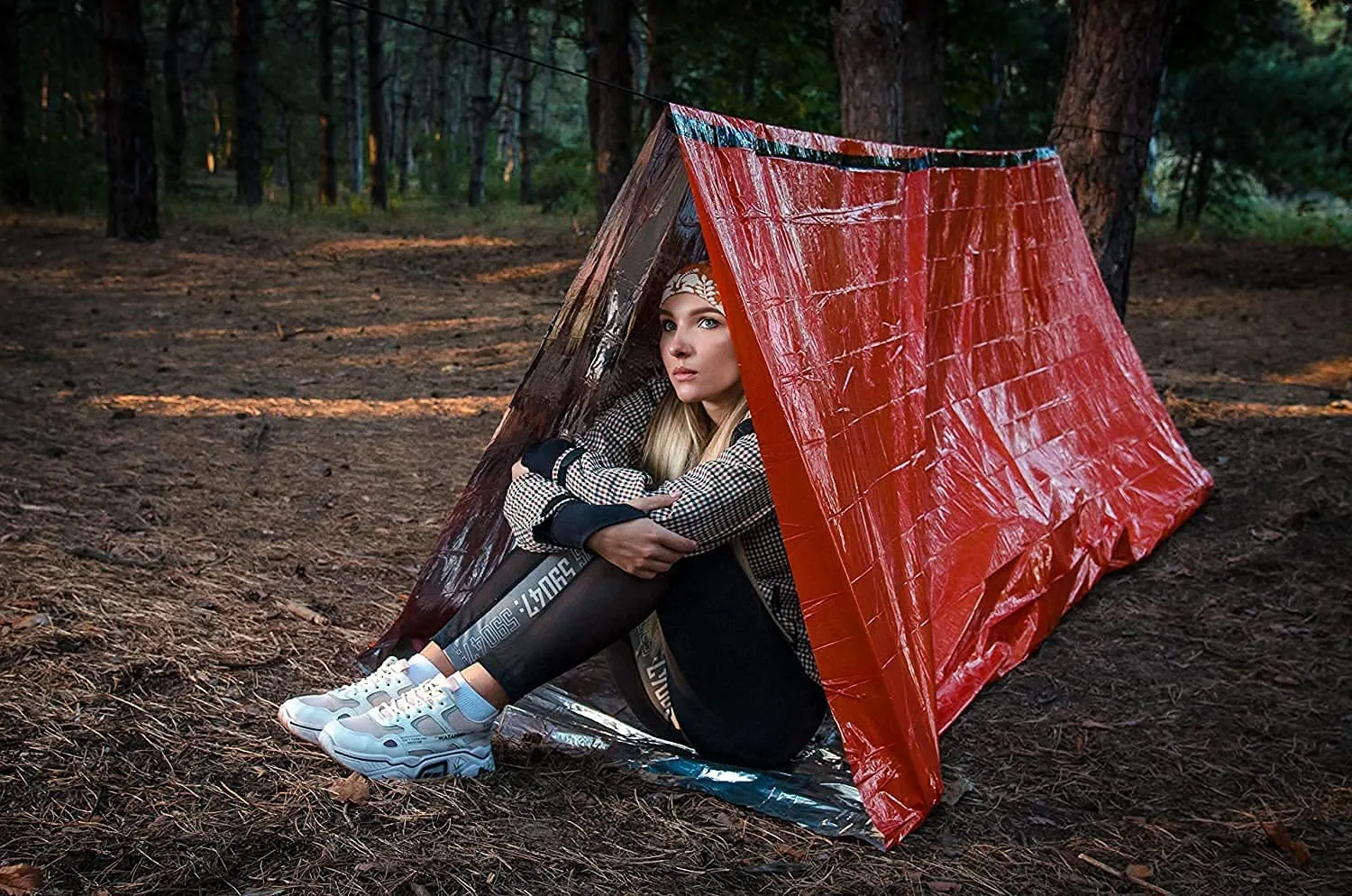 Emergency Shelter Emergency Tube Tent Survival Tarp - Rescue Gear - Emergency Kit - Reflective Mylar Survival Tent – Includes Whistle, Compass and Survival Hook Hiking Supplies Kit Camping Essentials