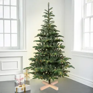 essential Christmas Trees 5 ft Pre lit, Bringstar Wooden Stand Tree w/ 403 PE PVC Mixed Tips, 200 Lights 7 ft