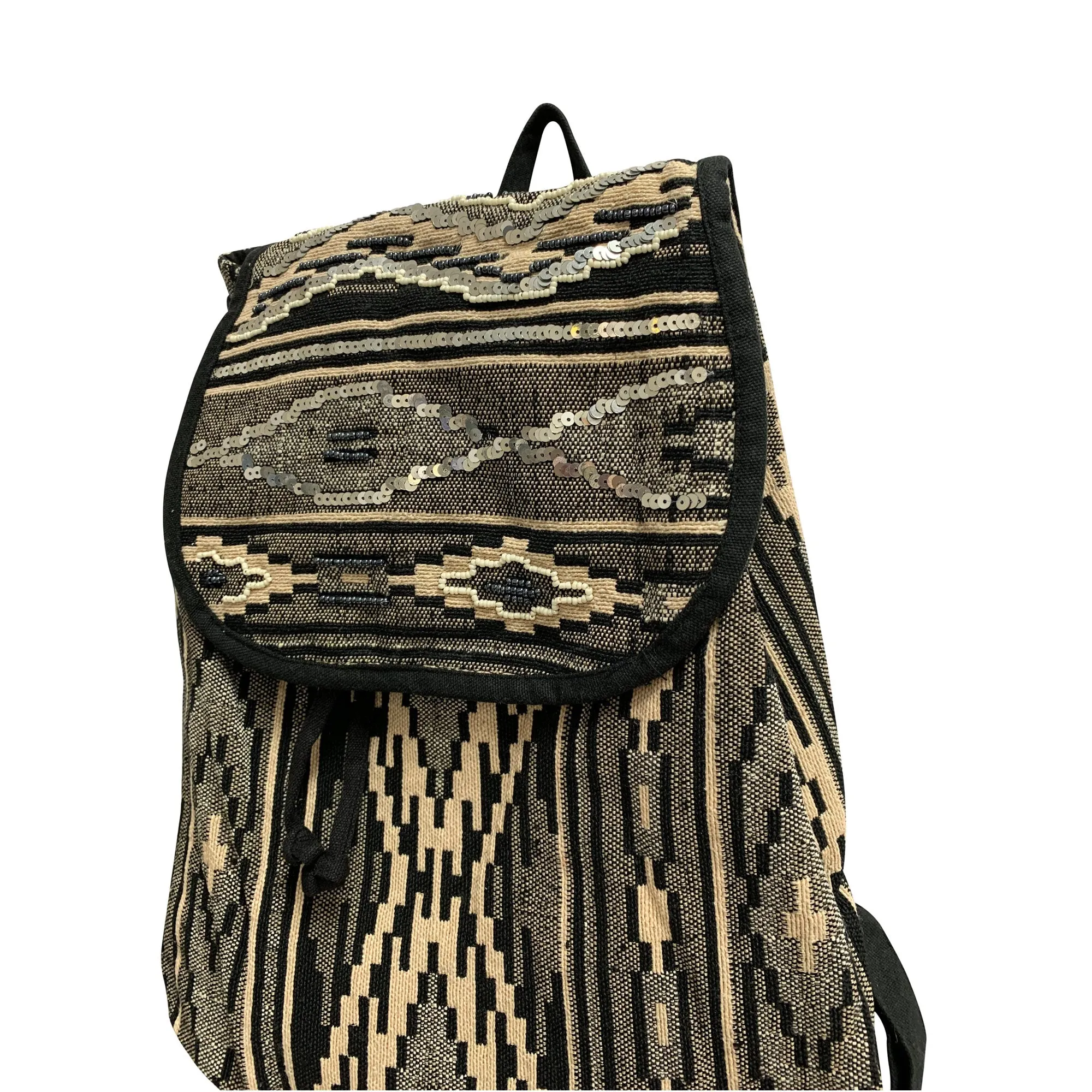 Ethnic Handwoven Boho Hippie Cotton Southwestern Style Tribal Embelished Backpack Style Bag #3
