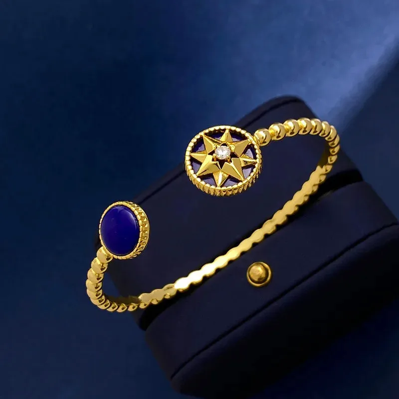 European and American Fashion Lucky Octagonal Star Disk C-shaped Open Bracelet