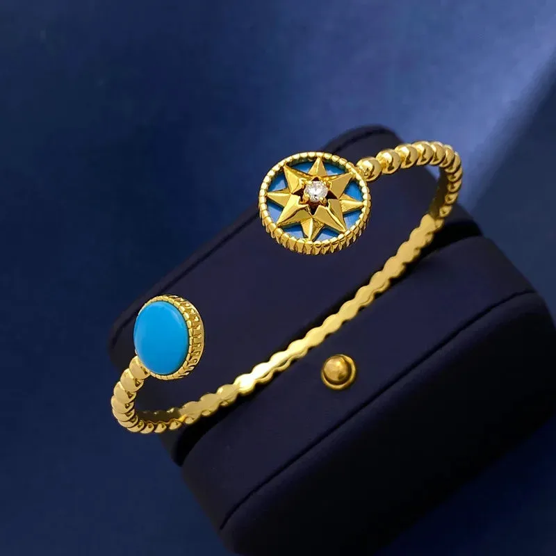 European and American Fashion Lucky Octagonal Star Disk C-shaped Open Bracelet