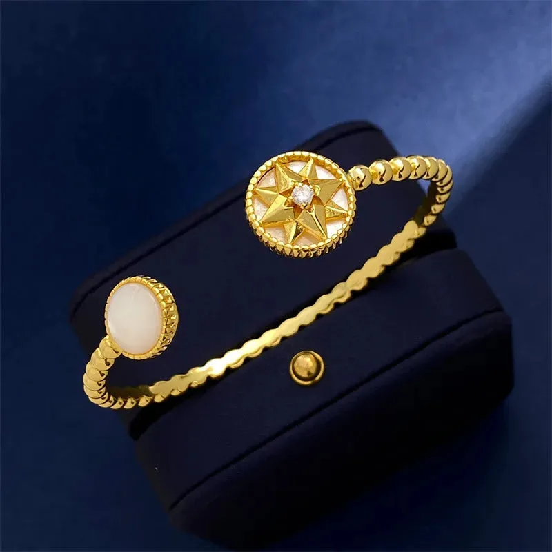 European and American Fashion Lucky Octagonal Star Disk C-shaped Open Bracelet