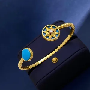 European and American Fashion Lucky Octagonal Star Disk C-shaped Open Bracelet