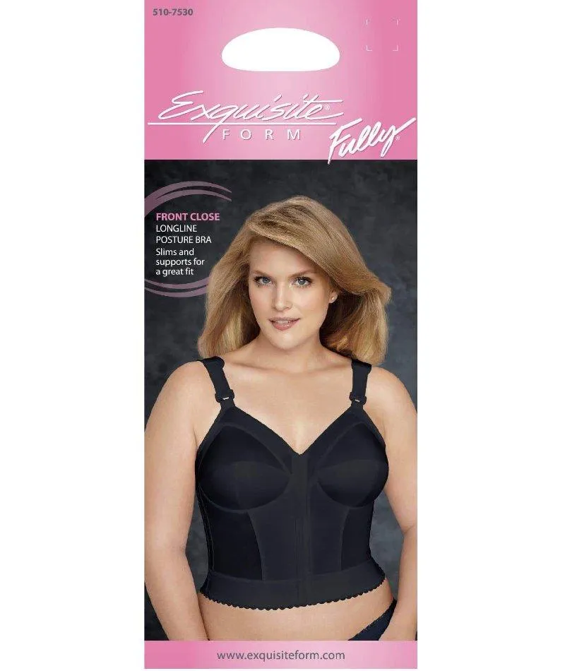 Exquisite Form Fully Front Close Longline Posture Wire-Free Bra - Black