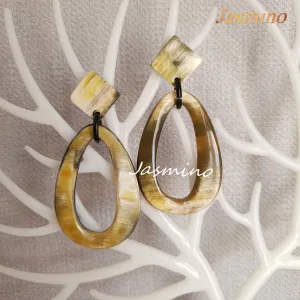Exquisite Handmade Waterdrop Shaped Drop Earrings Made By Natural Buffalo Horn