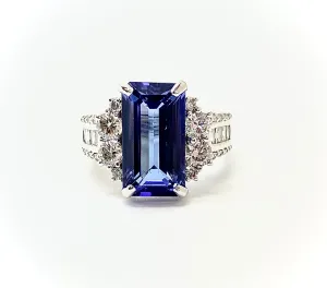 Extraordinary Collection: Tanzanite And Diamond Ring In 14k White Gold(AD NO 2792)
