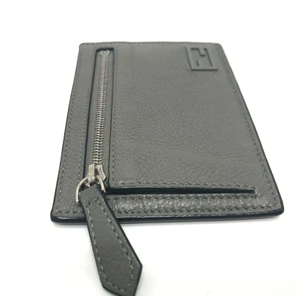 FENDI Card Case 7M0310 leather gray FF Baguette mens Used