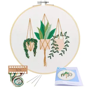 Full Range Of Embroidery Starter Kit With Pattern | Kissbuty Cross Stitch Kit Including Embroidery Fabric With Plants Pattern