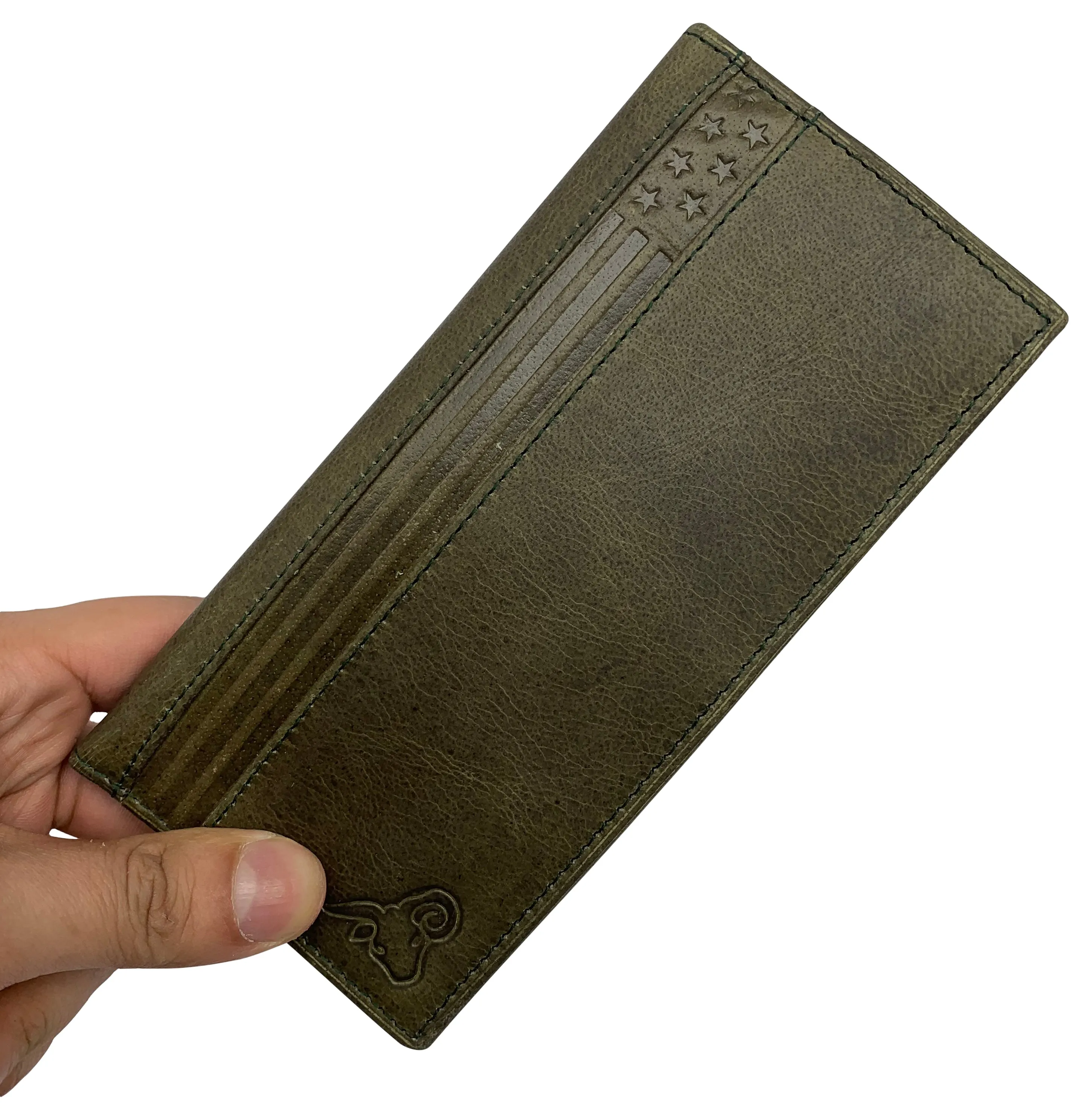 Genuine Leather Long Bifold Checkbook Cover Wallet Multi Card Pocket Holder USA Series