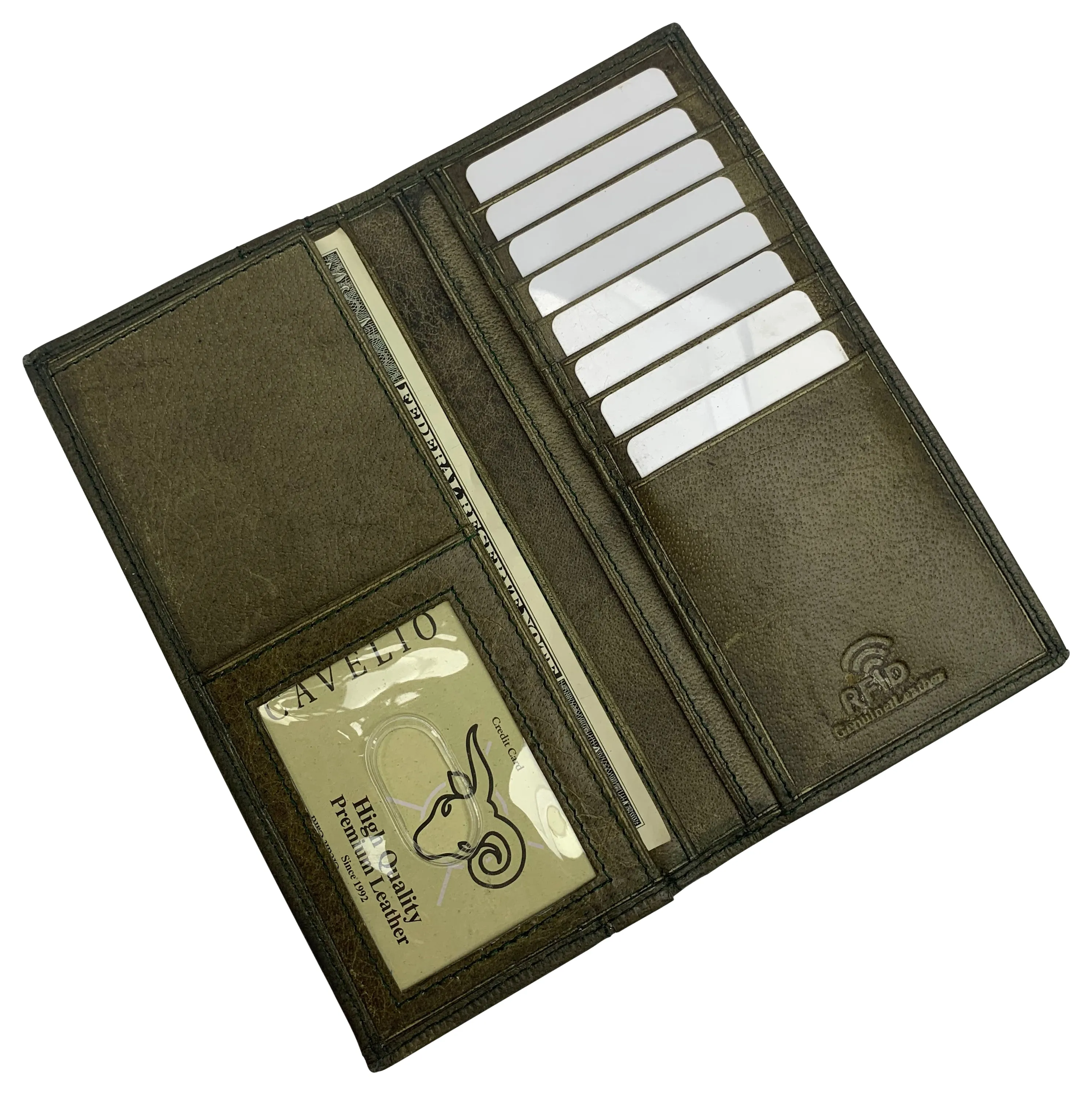 Genuine Leather Long Bifold Checkbook Cover Wallet Multi Card Pocket Holder USA Series