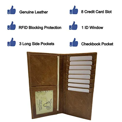 Genuine Leather Long Bifold Checkbook Cover Wallet Multi Card Pocket Holder USA Series