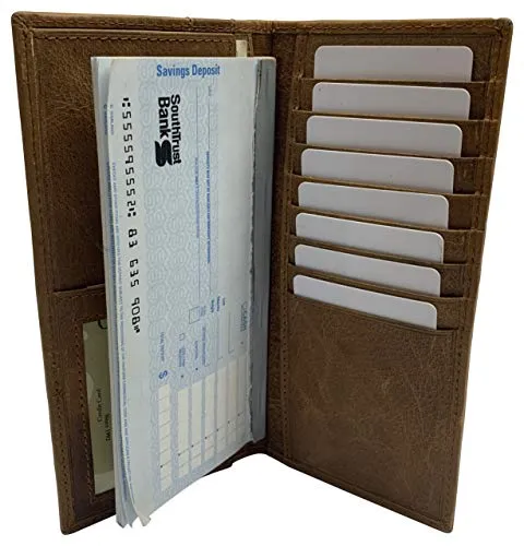 Genuine Leather Long Bifold Checkbook Cover Wallet Multi Card Pocket Holder USA Series