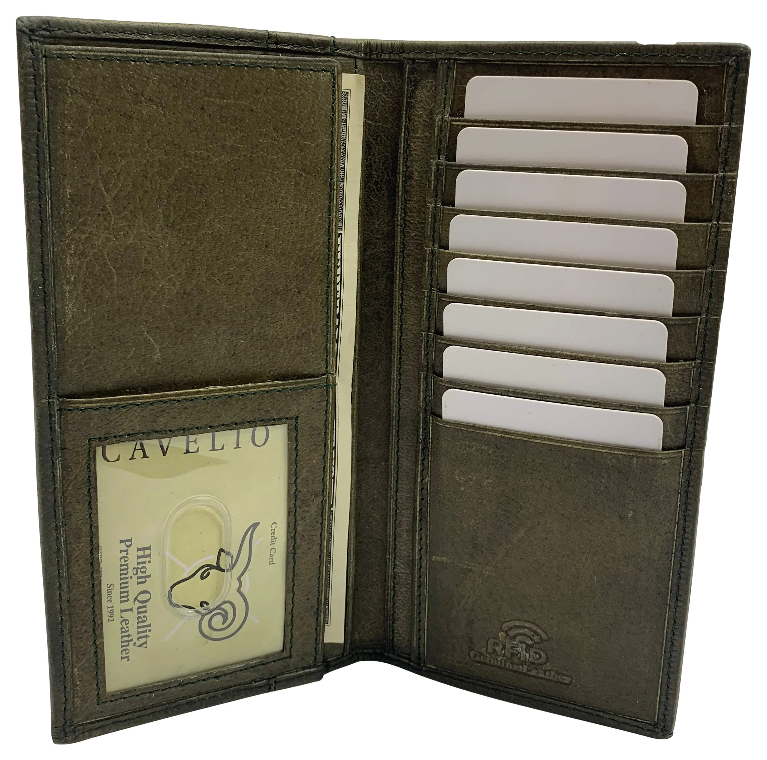 Genuine Leather Long Bifold Checkbook Cover Wallet Multi Card Pocket Holder USA Series