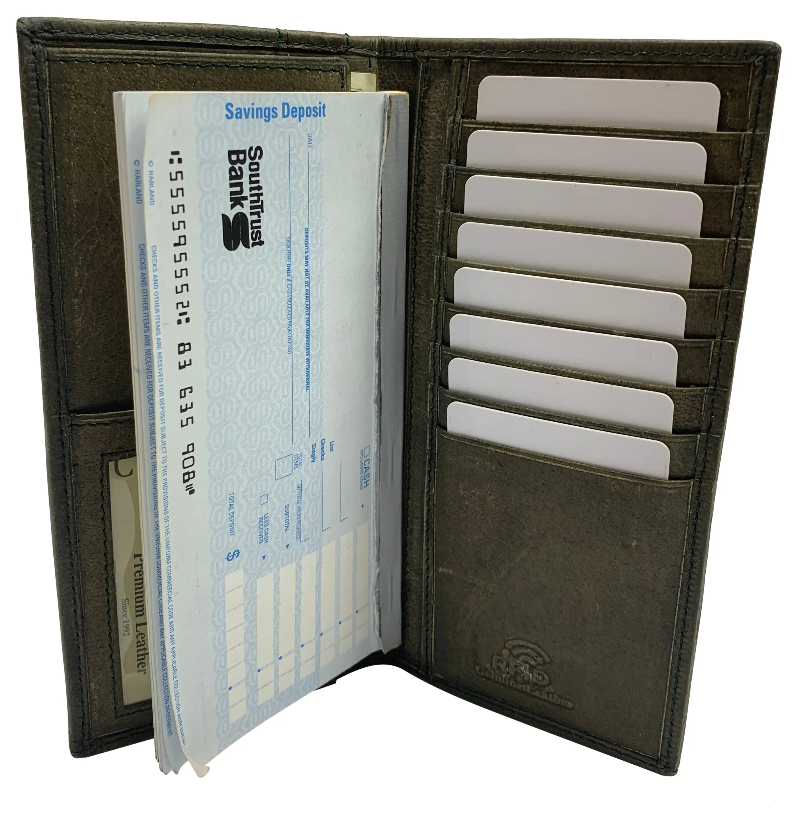 Genuine Leather Long Bifold Checkbook Cover Wallet Multi Card Pocket Holder USA Series