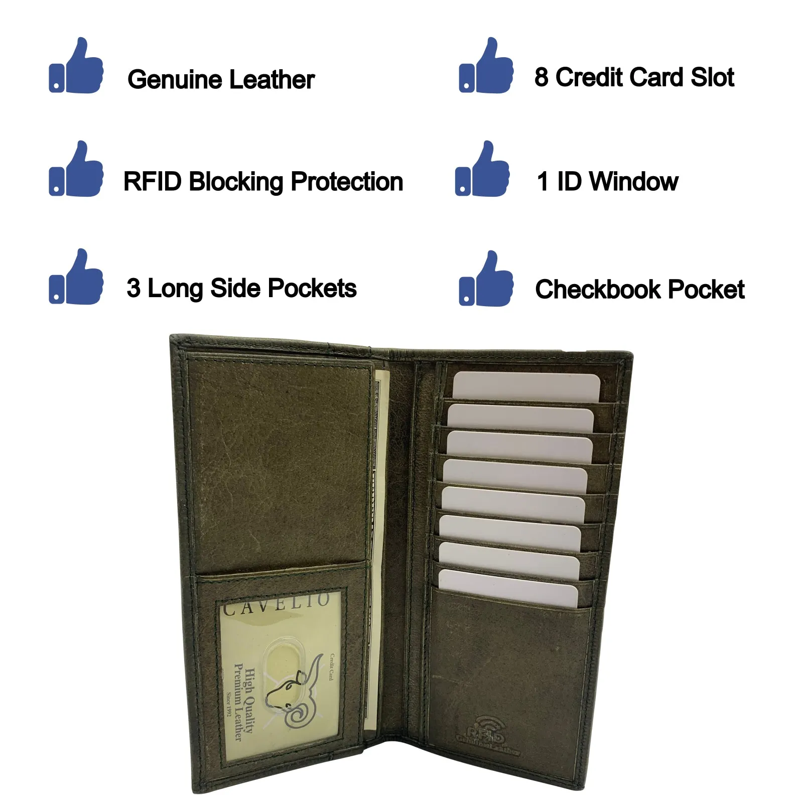 Genuine Leather Long Bifold Checkbook Cover Wallet Multi Card Pocket Holder USA Series