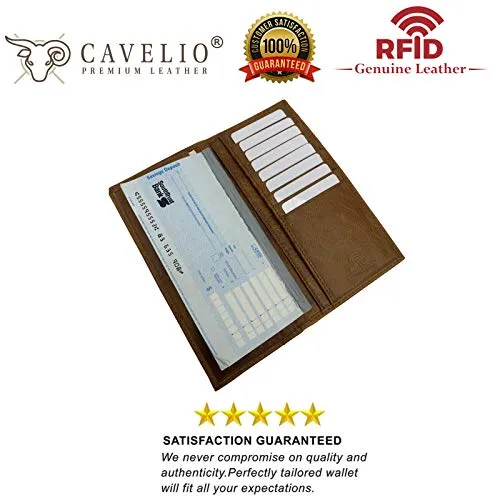 Genuine Leather Long Bifold Checkbook Cover Wallet Multi Card Pocket Holder USA Series