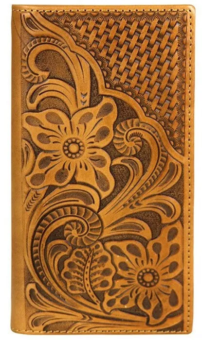 Genuine Tooled & Basketweave Leather Phone Charging Rodeo Wallet