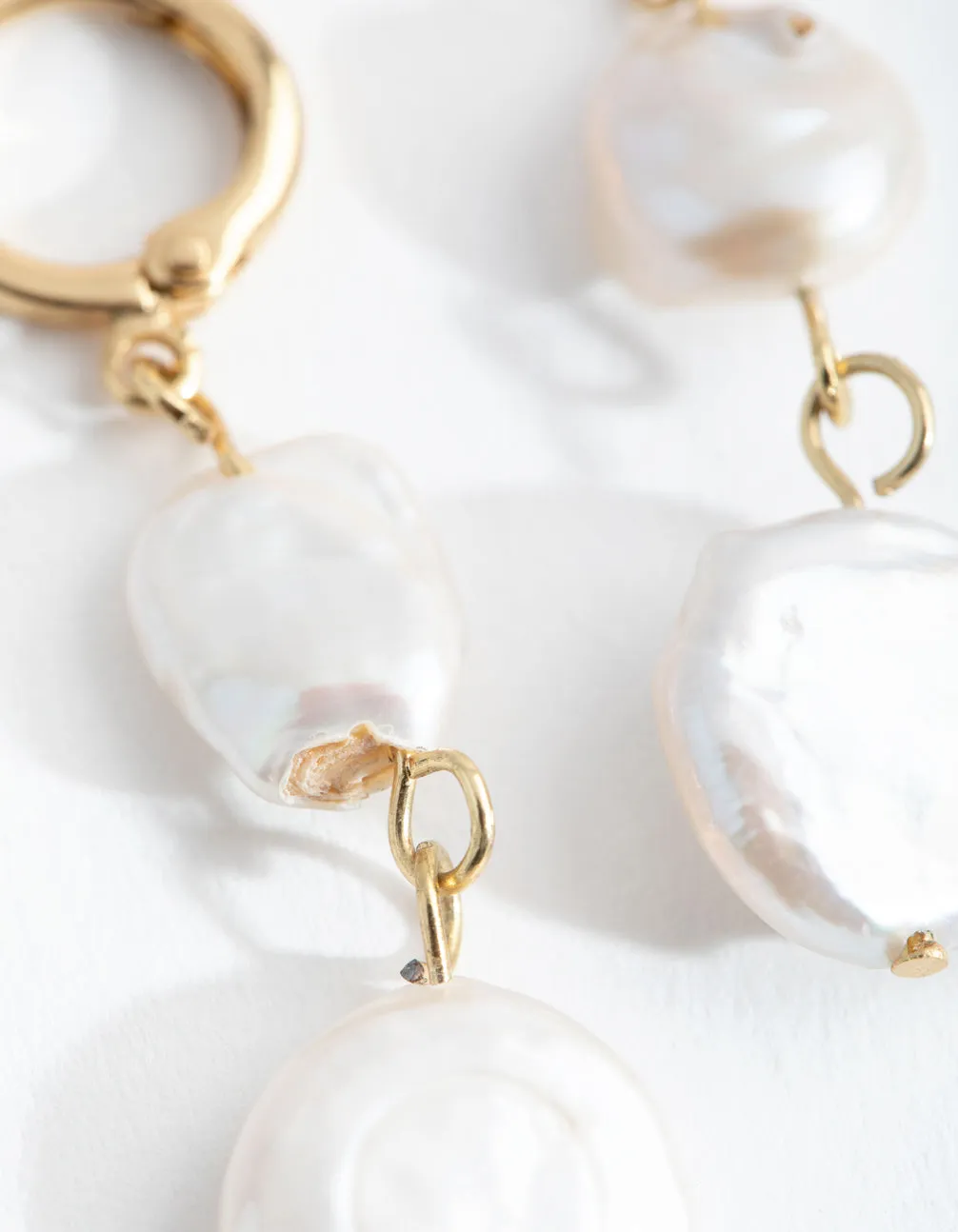 Gold Plated Multi Freshwater Pearl Huggie Earrings