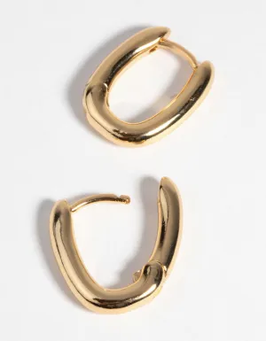 Gold Plated Oval Huggie Hoop Earrings