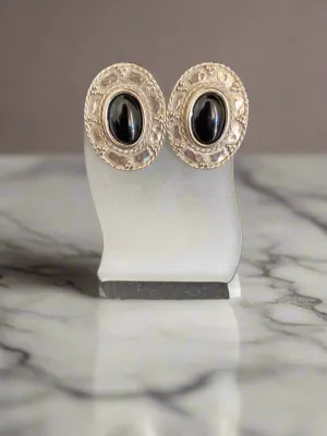 Greek Oval Earrings in Sterling silver with Gemstone (GT-02)