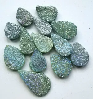Green Druzy Large Faceted Pear Briolette Bead