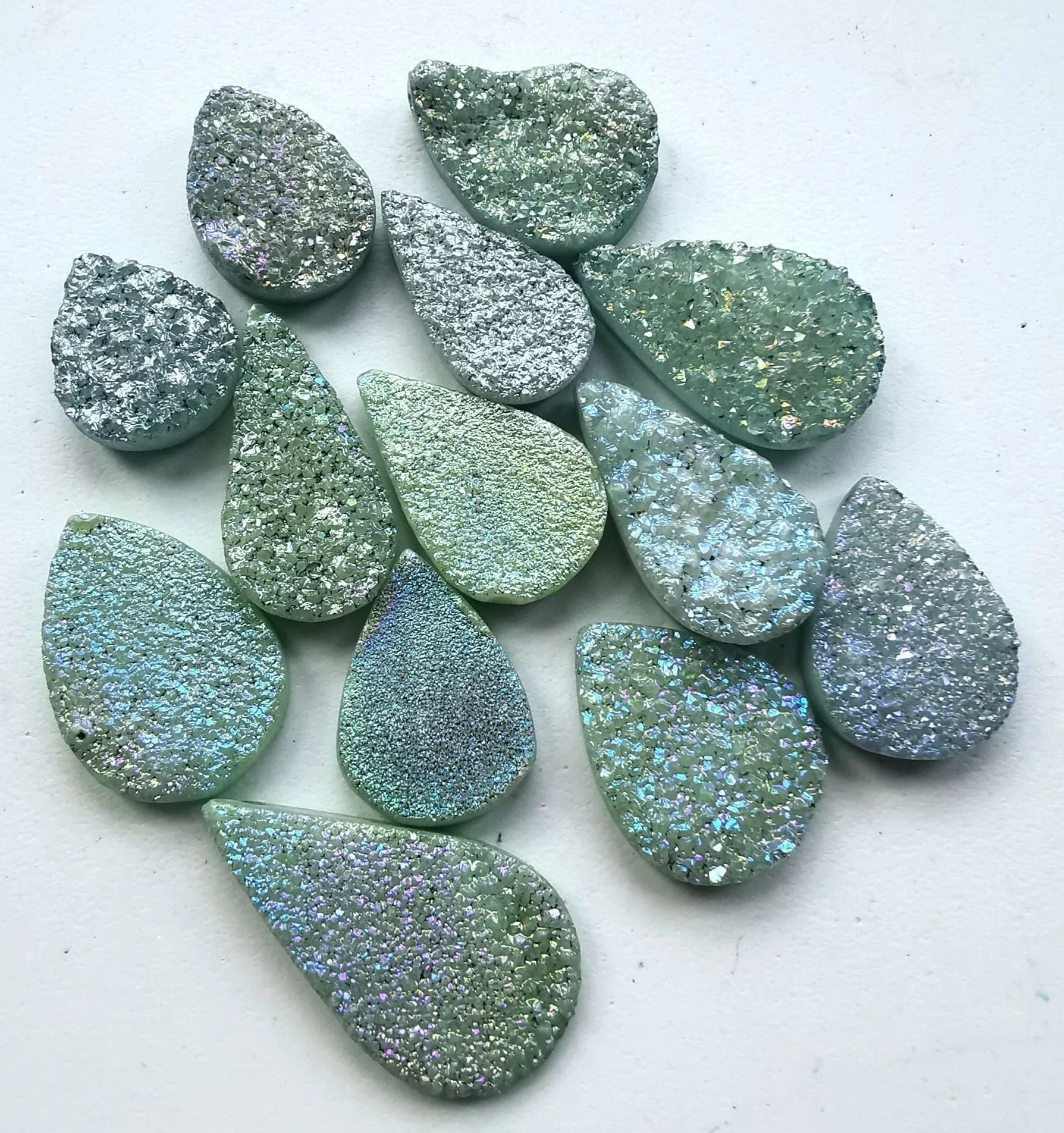 Green Druzy Large Faceted Pear Briolette Bead