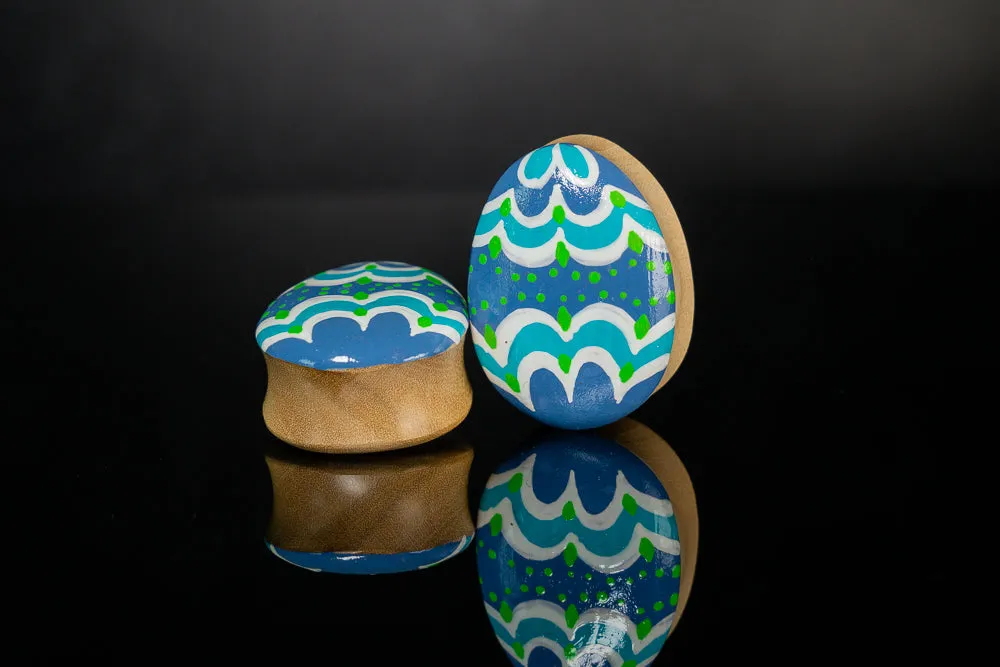 Hand painted Egg shape Plugs - Viola - Crocodile Wood (Pair) - PA126