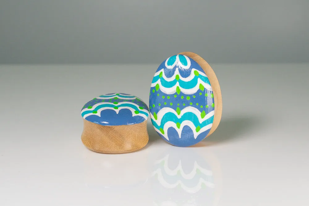 Hand painted Egg shape Plugs - Viola - Crocodile Wood (Pair) - PA126