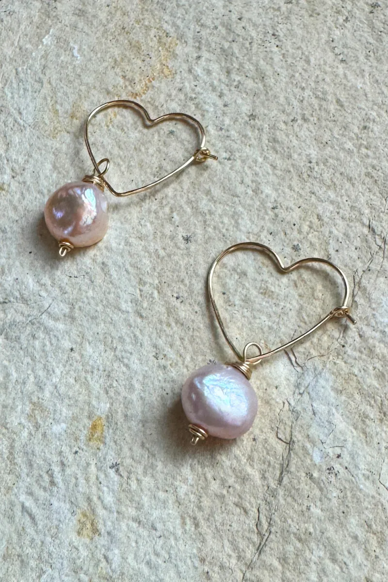 Heart Hoops & Pearl Earring