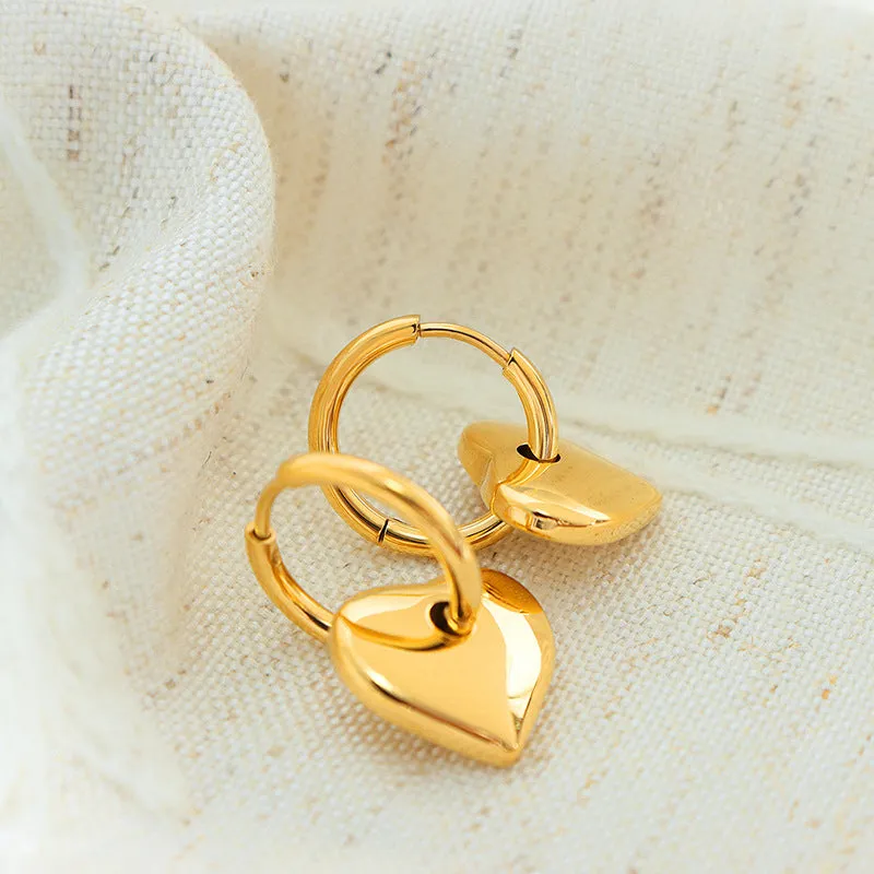 Heart-Shaped Gold-Plated Stainless Steel Earrings for Women with Ins Wind Design