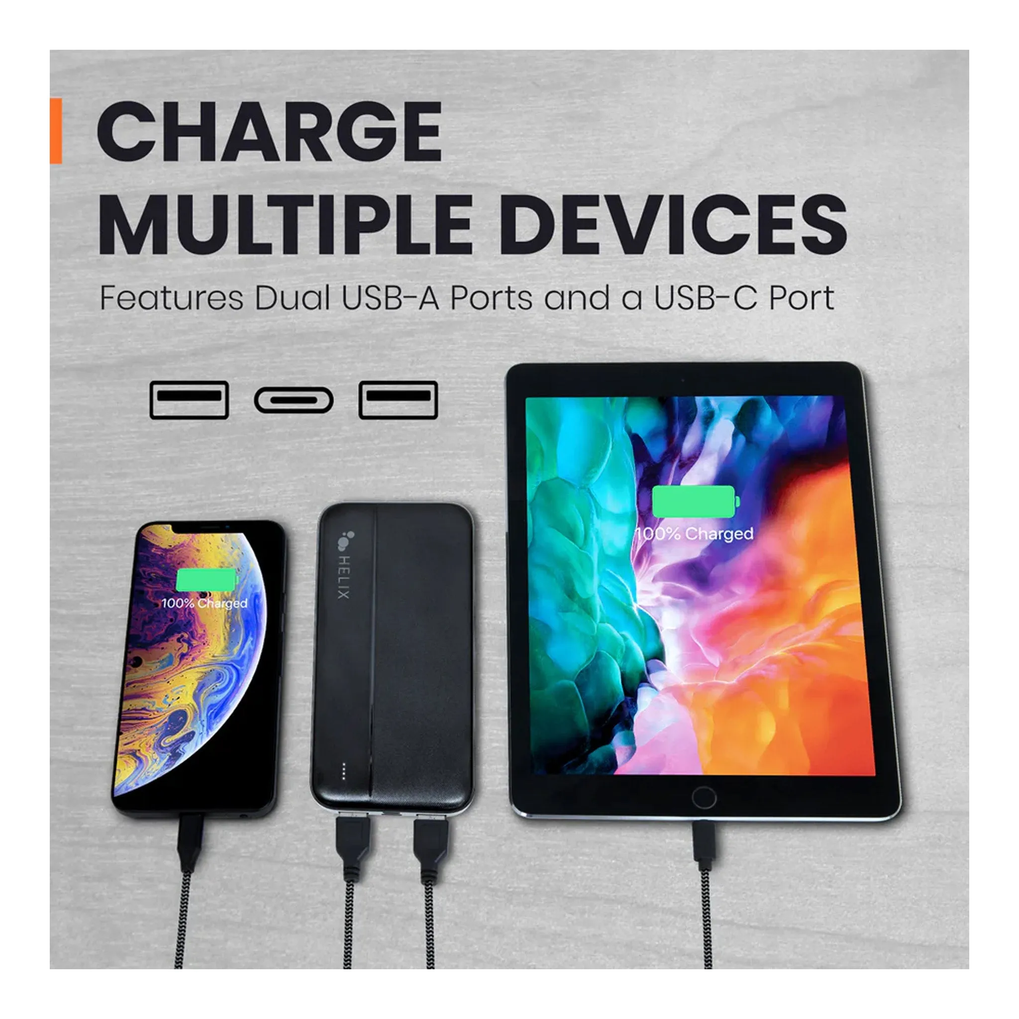 Helix ETHPB10PD 10,000 mAh Power Bank with Dual USB-A Ports