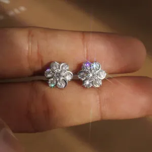 Huitan Chic Flower-shaped Cubic Zirconia Stud Earrings for Women Daily Wear Exquisite Female Piercing Accessories Trendy Jewelry