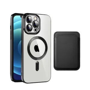 iPhone 12 / iPhone 12 Pro 2in1 MagSafe Hybrid Case TPU Bumper   Leather Wallet Credit Card Holder - Black / Transparent