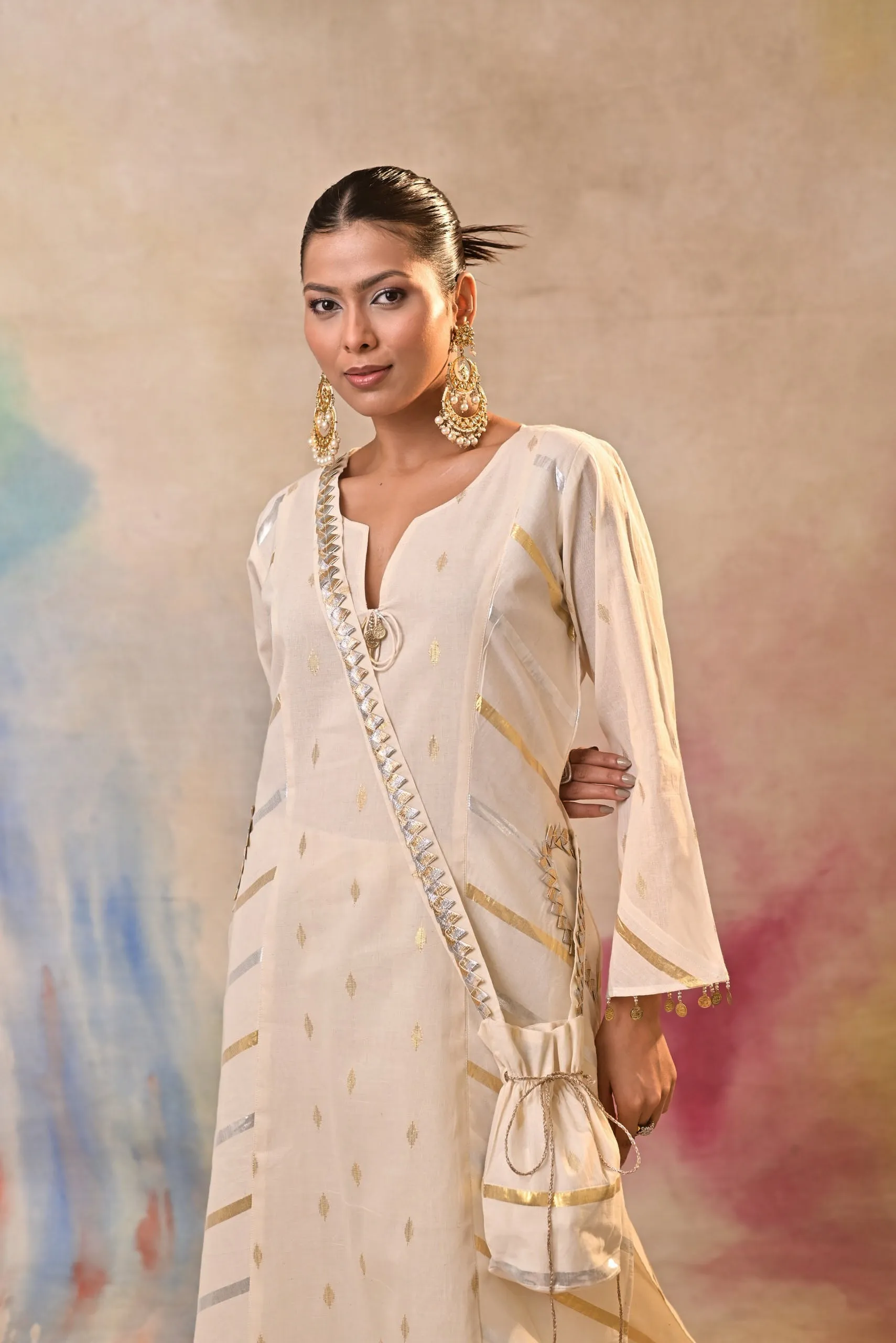 Ivory And Gold Embellished Cord Set