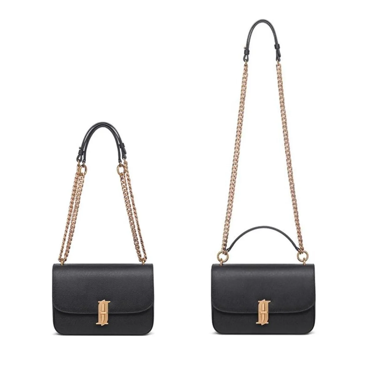 J.ESTINA DELLA SM Shoulder Crossbody Tote Black Leather Metal Chain Adjustable Strap Minyoung Park PICK (JHNCHA2BF875BK010)